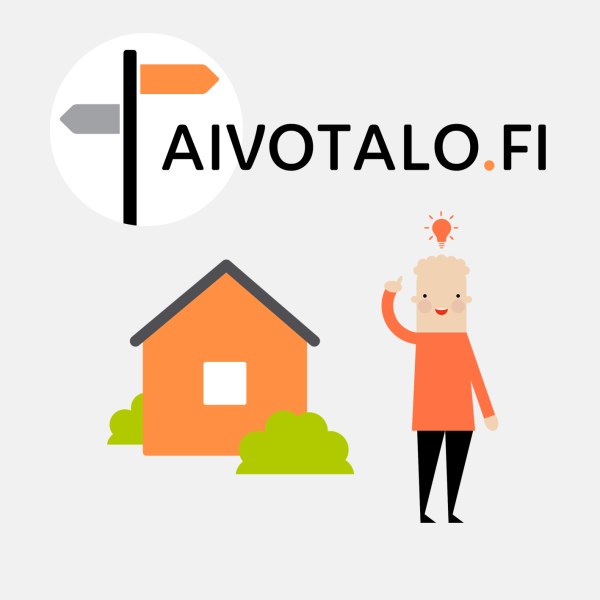 Piirroskuva, jossa ihminen seisoo talon edessä. Ihmisen pään päällä on idealamppu.